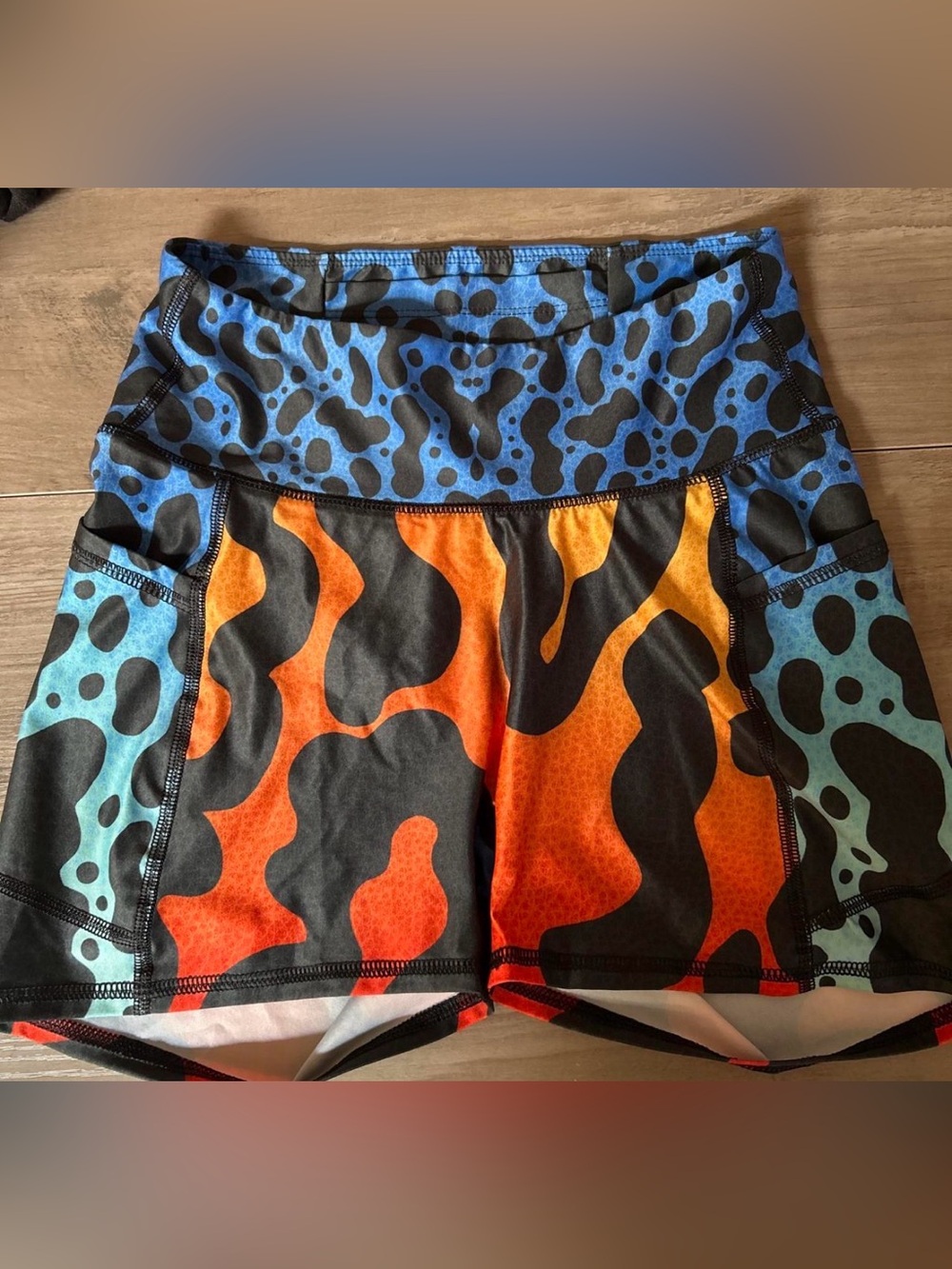 Women’s Athletic Shorts - Blue, Orange & Black animal Print